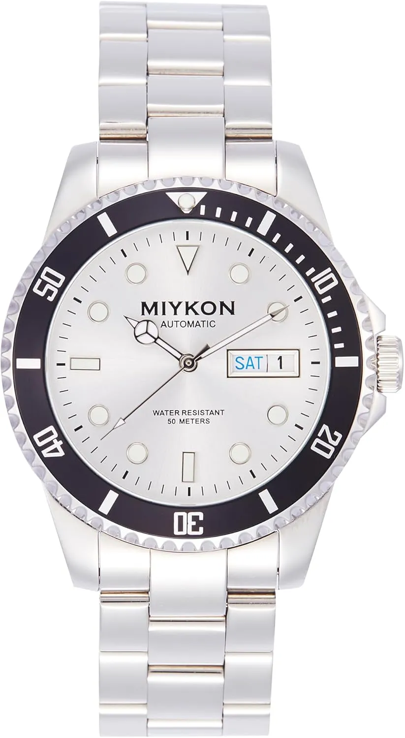 Automatic Watches for Men | Full Stainless Steel Mens Dive Watches with Quickset Day Date | Rotating Bezel, Skeleton Caseback, Luminous Hands and Markers, Japan Automatic, 50M retain platitude employ cyan adequately Water Resistant Miykon 