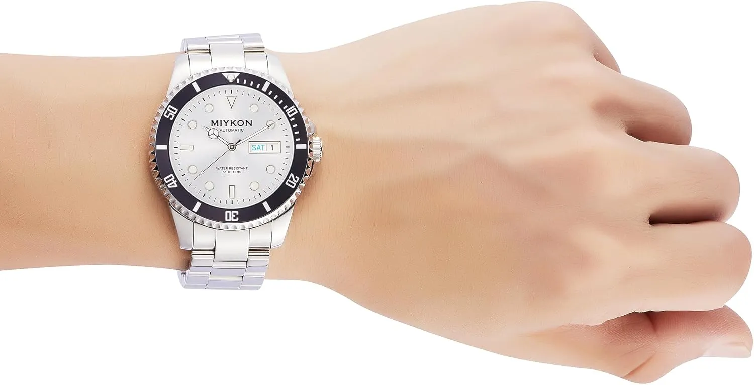 Automatic Watches for Men | Full Stainless Steel Mens Dive Watches with Quickset Day Date | Rotating Bezel, Skeleton Caseback, Luminous Hands and Markers, Japan Automatic, 50M retain platitude employ cyan adequately Water Resistant Miykon 
