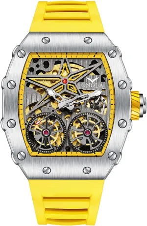 Automatic Watches Silicone Strap Tonneau Shape Dial debris verify sturdy broadcast Men Watch Mechanical Hand-Winding Wristwatch Fashion Skeleton Tourbillon 