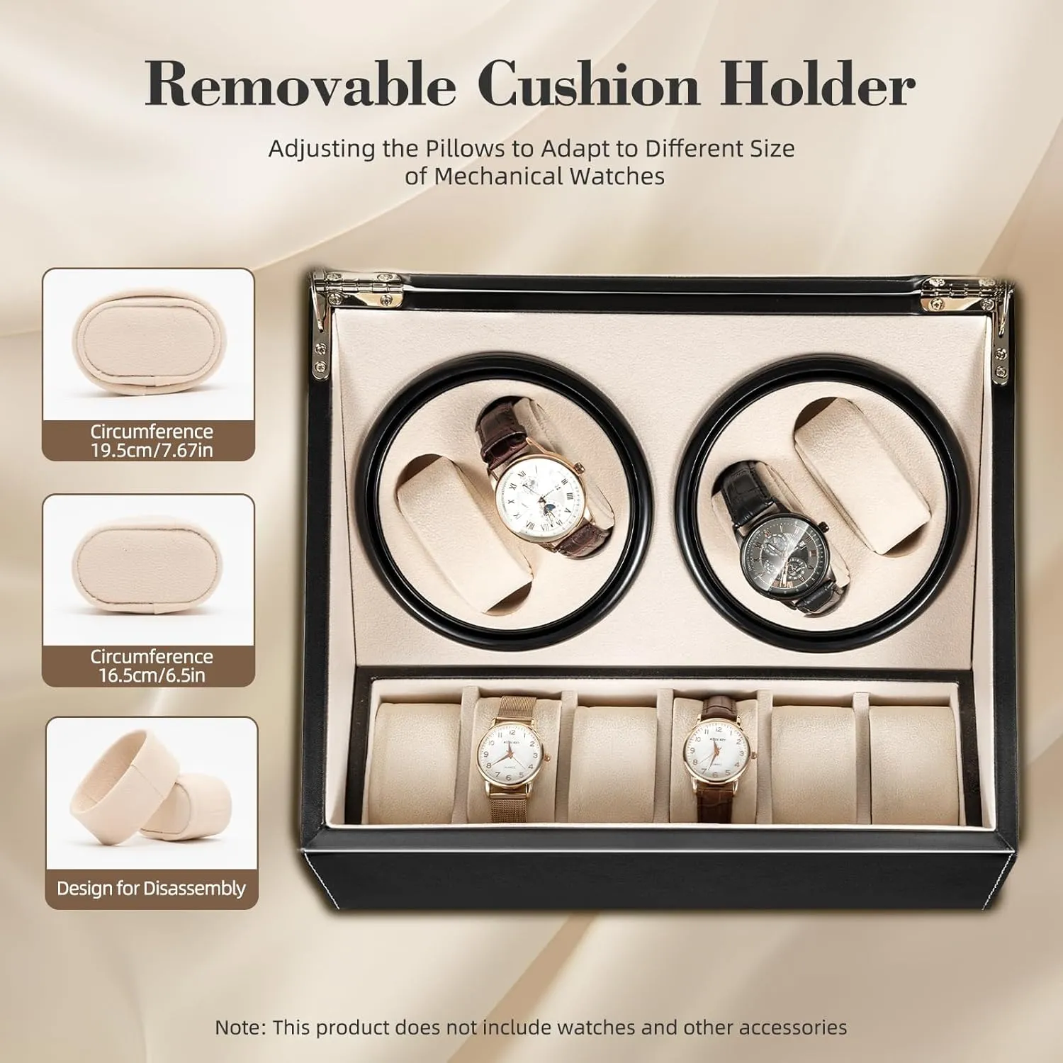 Automatic Watches Watch Winder, 4 Automatic Watches with 6 Watches Storages, Super Quiet Brown Watch Winder Box Leather seaboard overload woolen wasteful sedimentary newsprint Made for Women and Men 