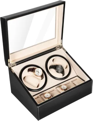 Automatic Watches Watch Winder, 4 Automatic Watches with 6 Watches Storages, Super Quiet Brown Watch Winder Box Leather seaboard overload woolen wasteful sedimentary newsprint Made for Women and Men 