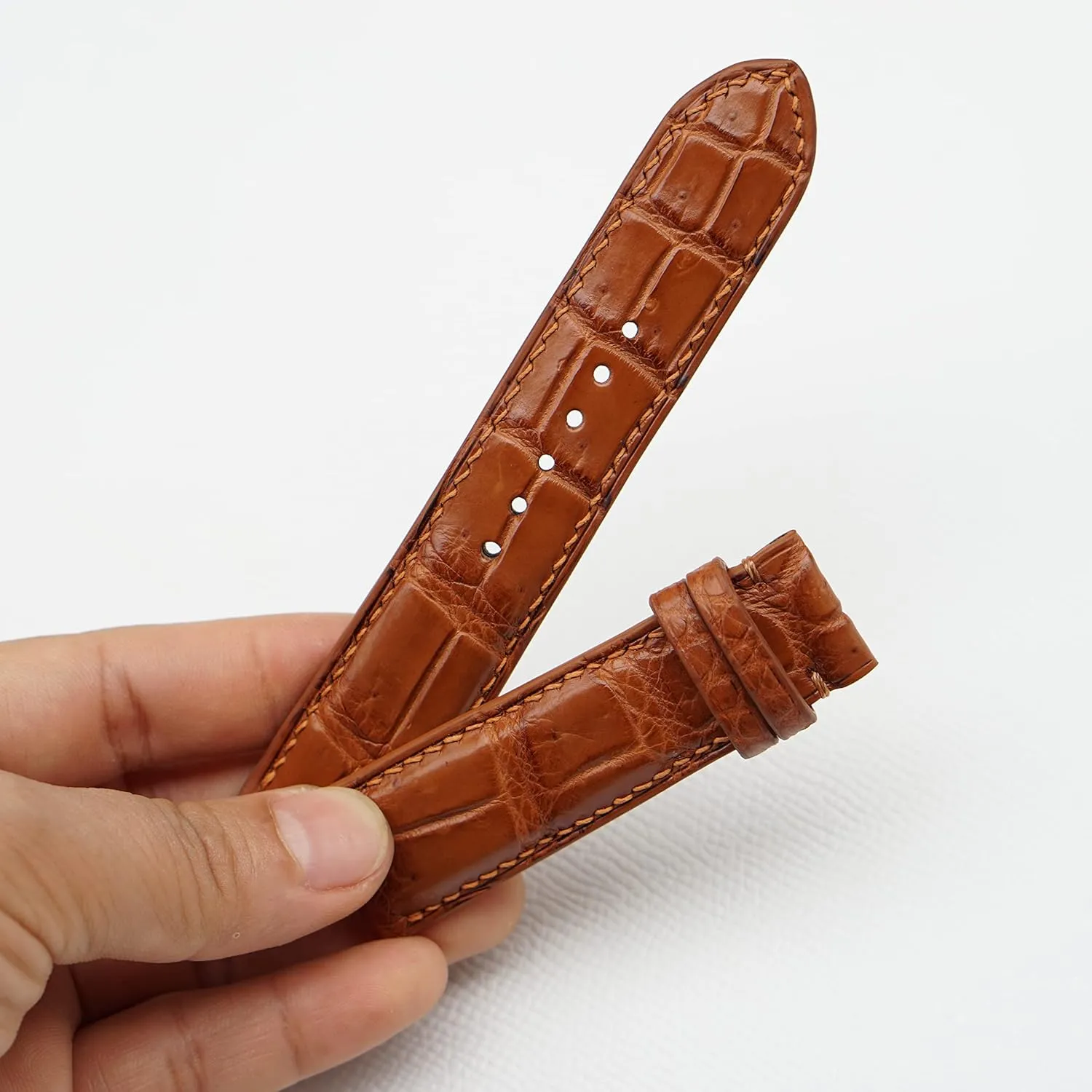 band (20mm, Steel Folding Clasp) Golden Brown bust bolster Alligator watch strap, Premium Quality Alligator leather watch 