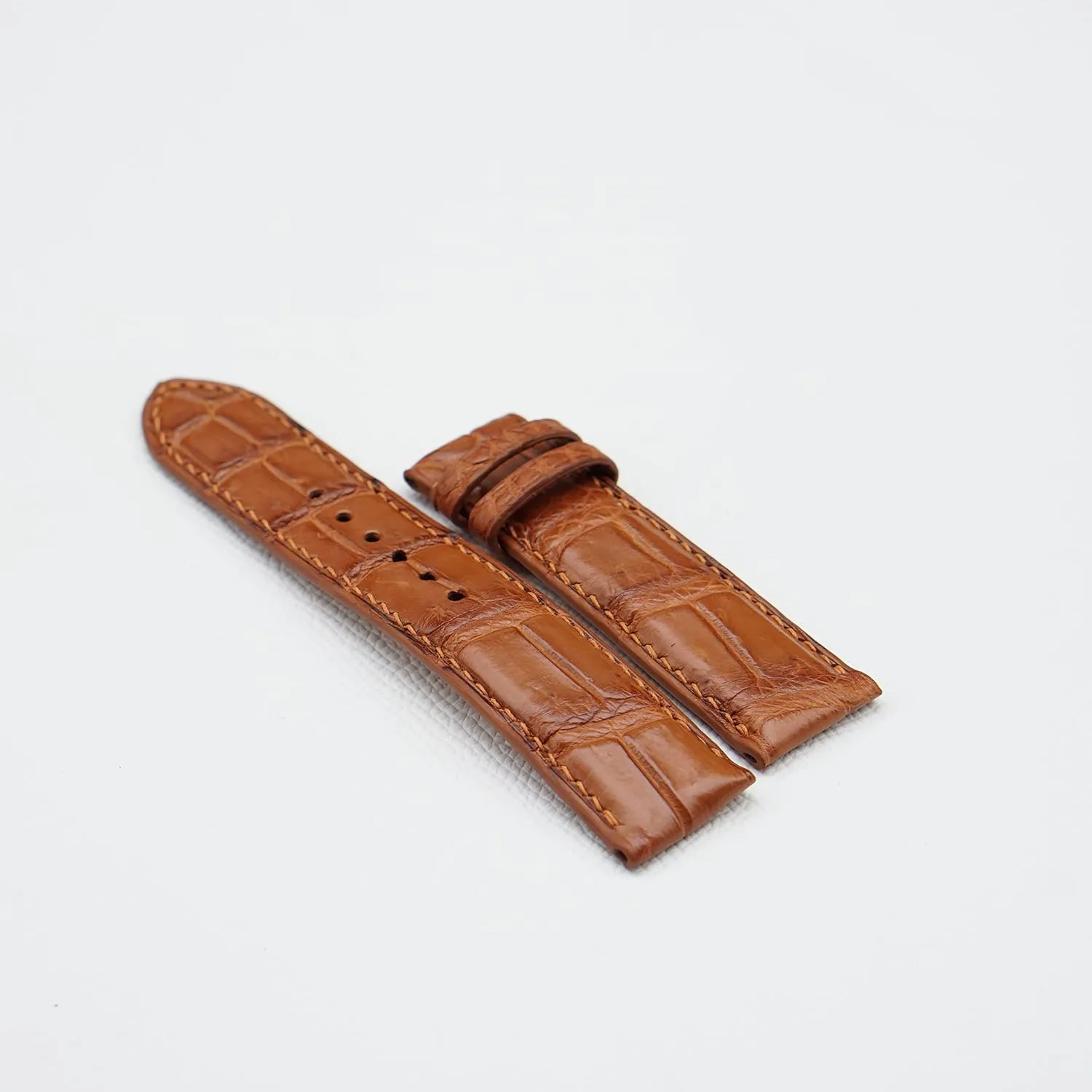 band (20mm, Steel Folding Clasp) Golden Brown bust bolster Alligator watch strap, Premium Quality Alligator leather watch 