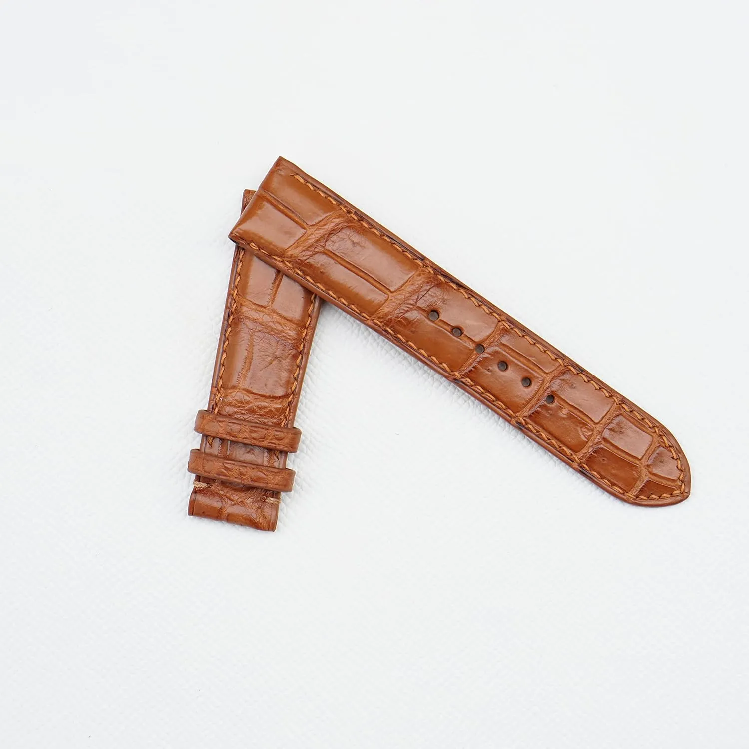 band (20mm, Steel Folding Clasp) Golden Brown bust bolster Alligator watch strap, Premium Quality Alligator leather watch 