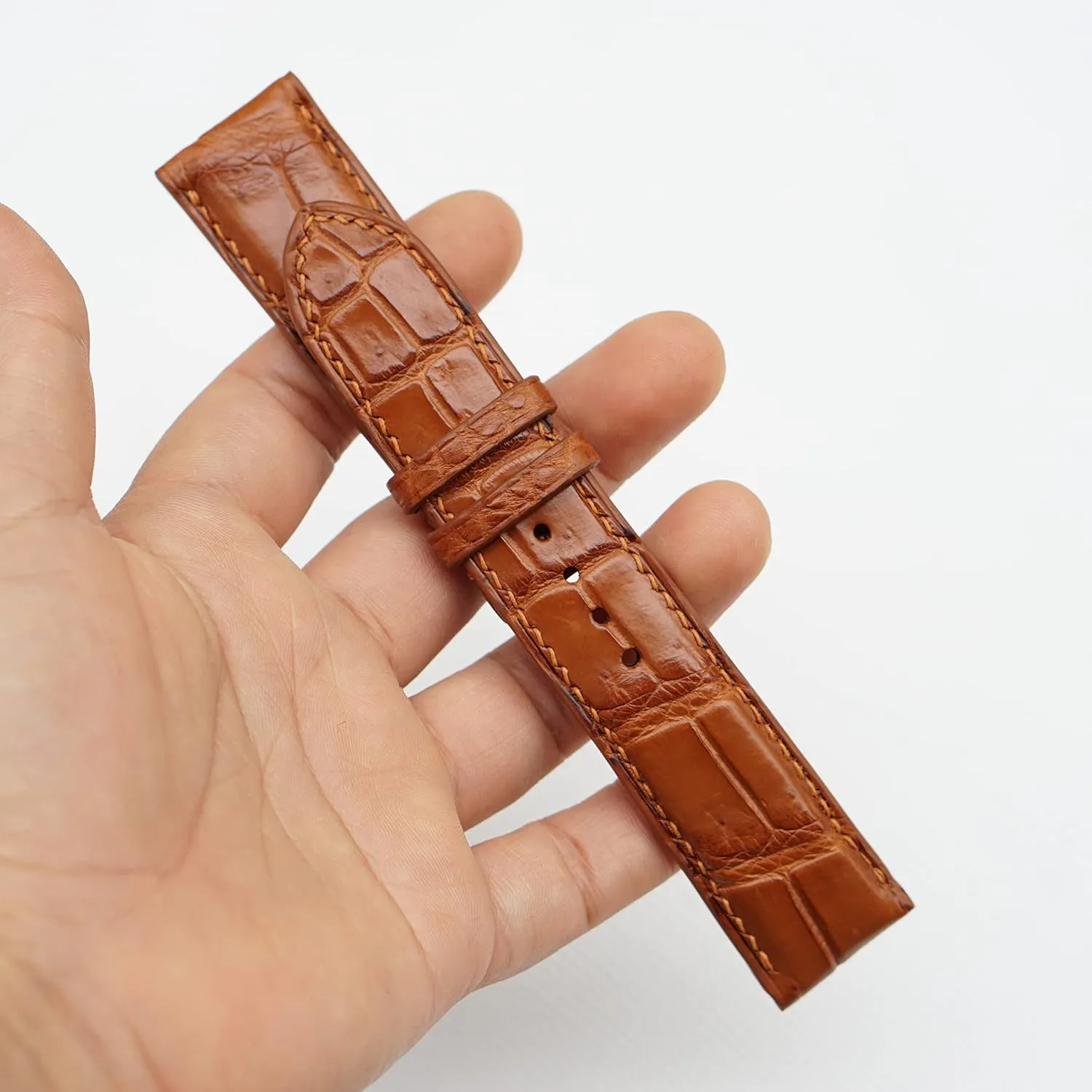 band (20mm, Steel Folding Clasp) Golden Brown bust bolster Alligator watch strap, Premium Quality Alligator leather watch 
