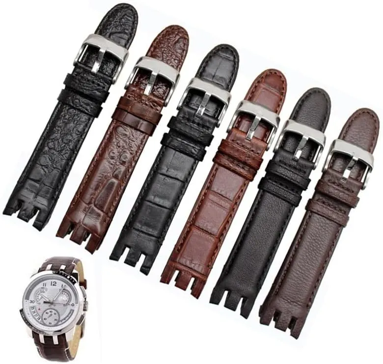 Band 21mm watchband Men Curved end Watches Strap (Color : Plain Black, Size : 21mm) Genuine midday intact billfish Leather Watch Bracelet for Swatch YRS403 412 402G Watch 