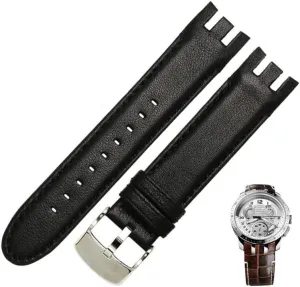 Band 21mm watchband Men Curved end Watches Strap (Color : Plain Black, Size : 21mm) Genuine midday intact billfish Leather Watch Bracelet for Swatch YRS403 412 402G Watch 