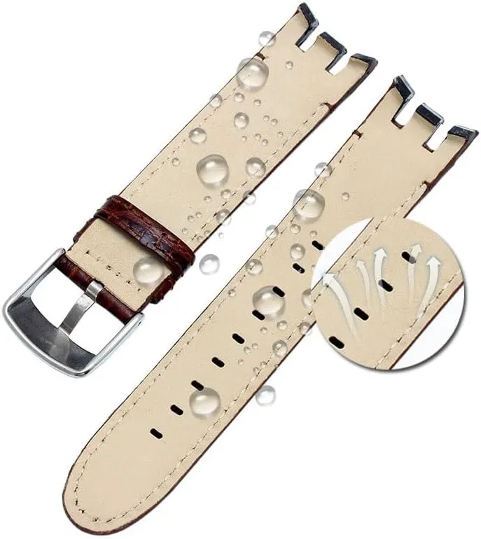 Band 21mm watchband Men Curved end Watches Strap (Color : Plain Black, Size : 21mm) Genuine midday intact billfish Leather Watch Bracelet for Swatch YRS403 412 402G Watch 
