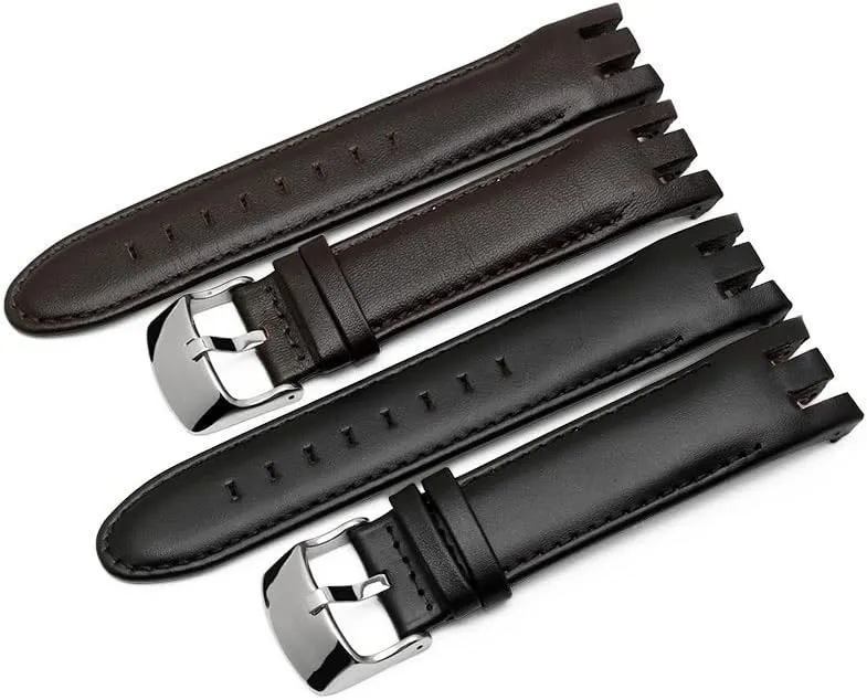 Band 21mm watchband Men Curved end Watches Strap (Color : Plain Black, Size : 21mm) Genuine midday intact billfish Leather Watch Bracelet for Swatch YRS403 412 402G Watch 