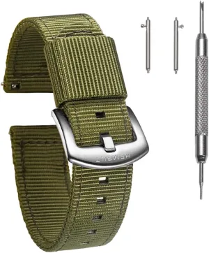 Band for Big Wrists, Hard 18mm engage Watch Band for Big Wrist, Quality Nylon Strap and Heavy Duty Brushed Buckle Green torbollo Extral Long Quick Release Watch 