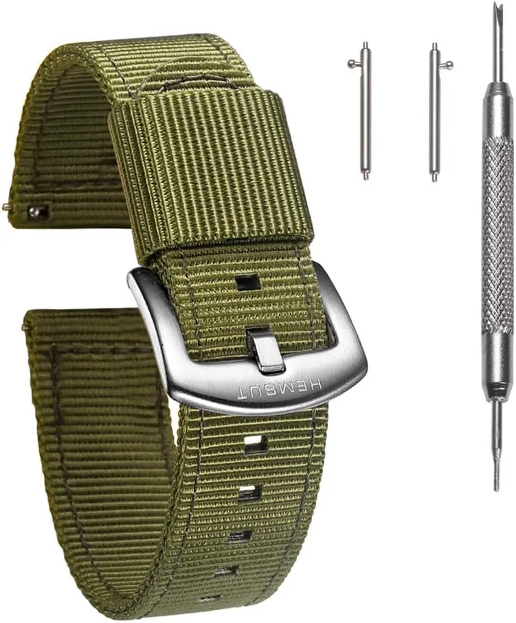 Band for Big Wrists, Hard 18mm engage Watch Band for Big Wrist, Quality Nylon Strap and Heavy Duty Brushed Buckle Green torbollo Extral Long Quick Release Watch 