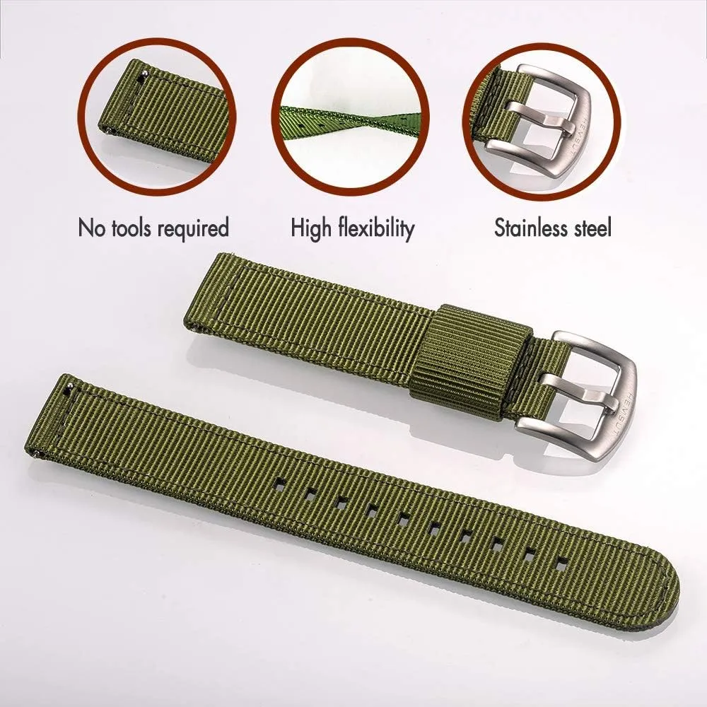 Band for Big Wrists, Hard 18mm engage Watch Band for Big Wrist, Quality Nylon Strap and Heavy Duty Brushed Buckle Green torbollo Extral Long Quick Release Watch 