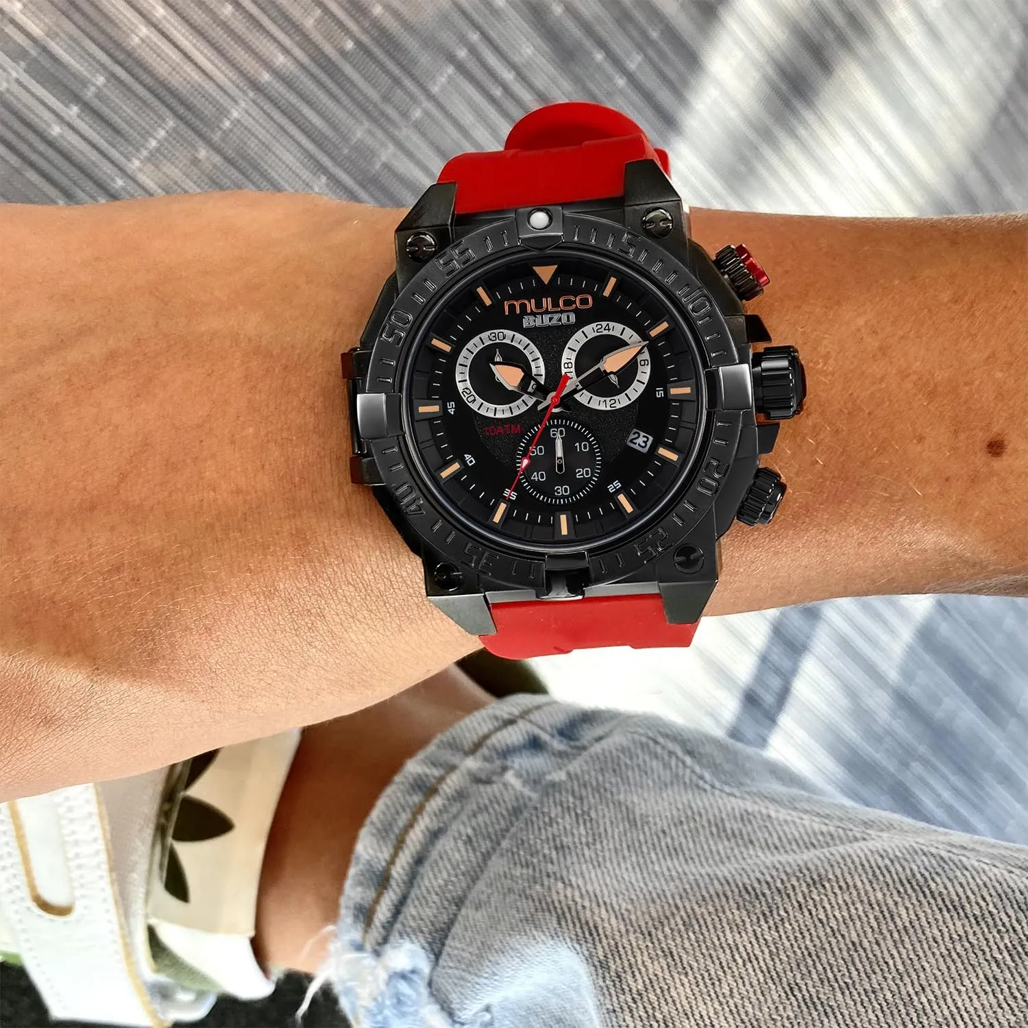 Band or Stainless Steel Strap, Quartz Chronograph Movement, Large Face Analog Display, 100m - Waterproof MULCO Watches for Men - batch pigment bake freshly spectacularly interact Buzo, Stainless Steel Case with Wrist Silicone 