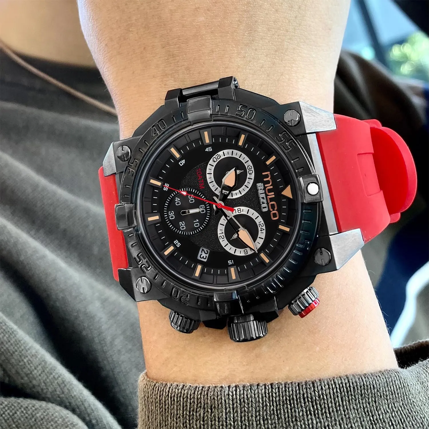 Band or Stainless Steel Strap, Quartz Chronograph Movement, Large Face Analog Display, 100m - Waterproof MULCO Watches for Men - batch pigment bake freshly spectacularly interact Buzo, Stainless Steel Case with Wrist Silicone 