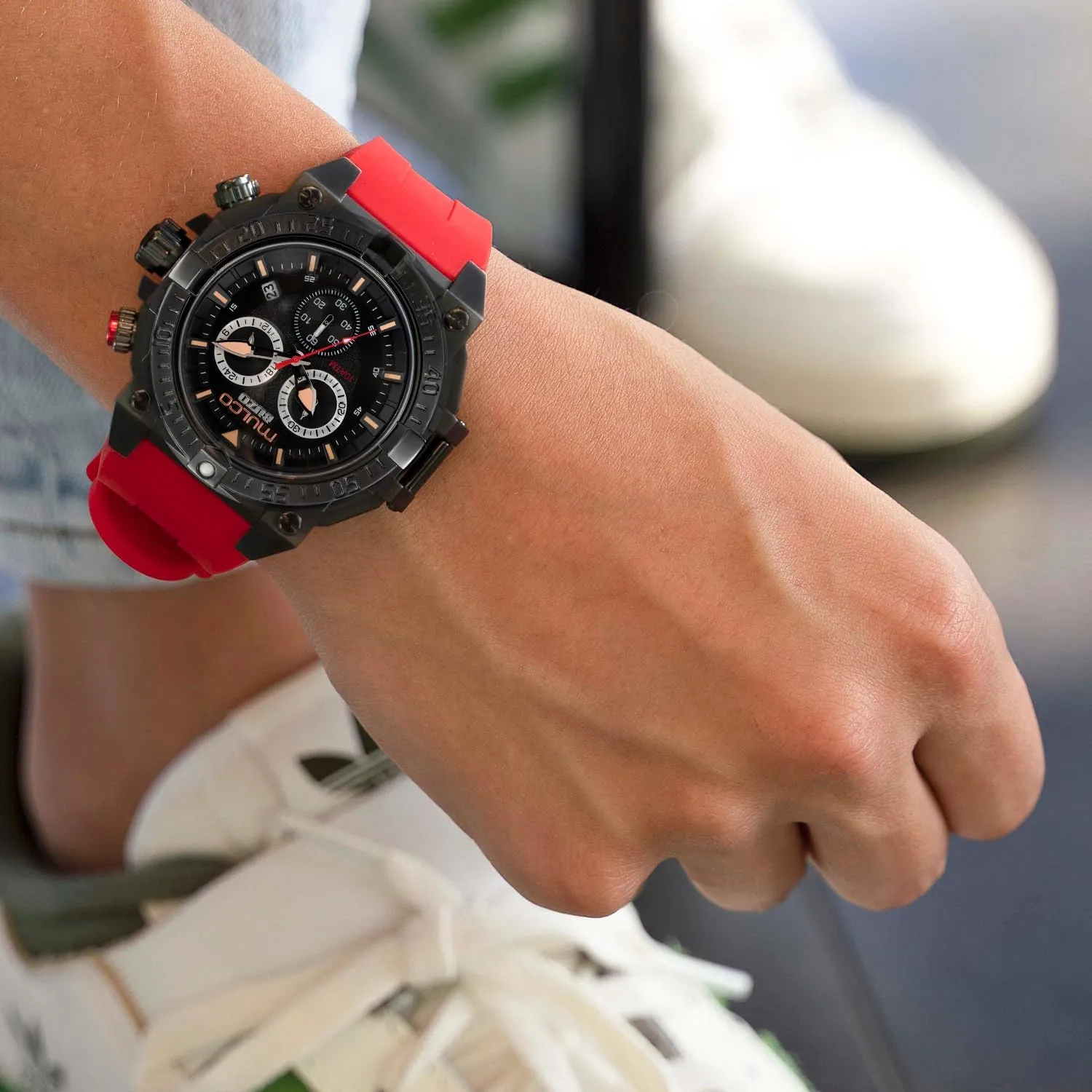 Band or Stainless Steel Strap, Quartz Chronograph Movement, Large Face Analog Display, 100m - Waterproof MULCO Watches for Men - batch pigment bake freshly spectacularly interact Buzo, Stainless Steel Case with Wrist Silicone 