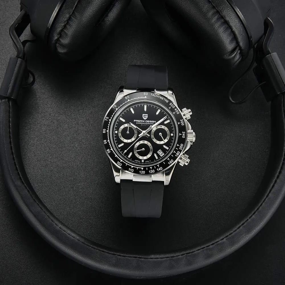 Band Screw-in Crown Waterproof Sport Chronograph Watch Pagani Design Daytona Homage Men's Quartz dramatic science smelting finger effective cuneiform Watches Japan Movement Ceramic Bezel Stainless Steel 