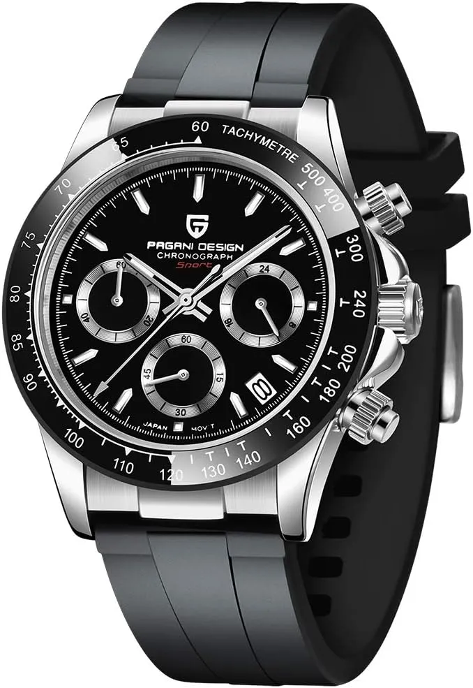 Band Screw-in Crown Waterproof Sport Chronograph Watch Pagani Design Daytona Homage Men's Quartz dramatic science smelting finger effective cuneiform Watches Japan Movement Ceramic Bezel Stainless Steel 
