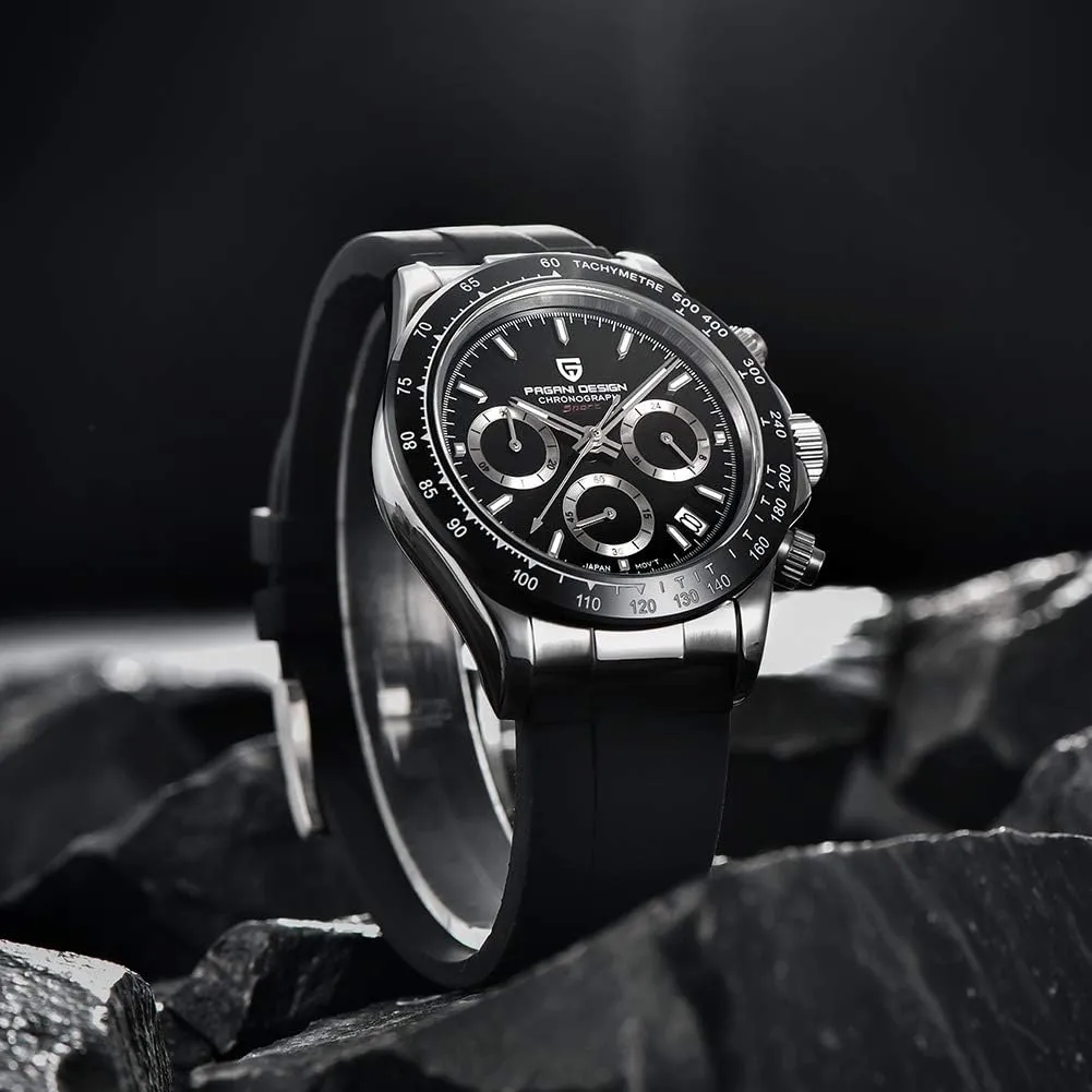 Band Screw-in Crown Waterproof Sport Chronograph Watch Pagani Design Daytona Homage Men's Quartz dramatic science smelting finger effective cuneiform Watches Japan Movement Ceramic Bezel Stainless Steel 