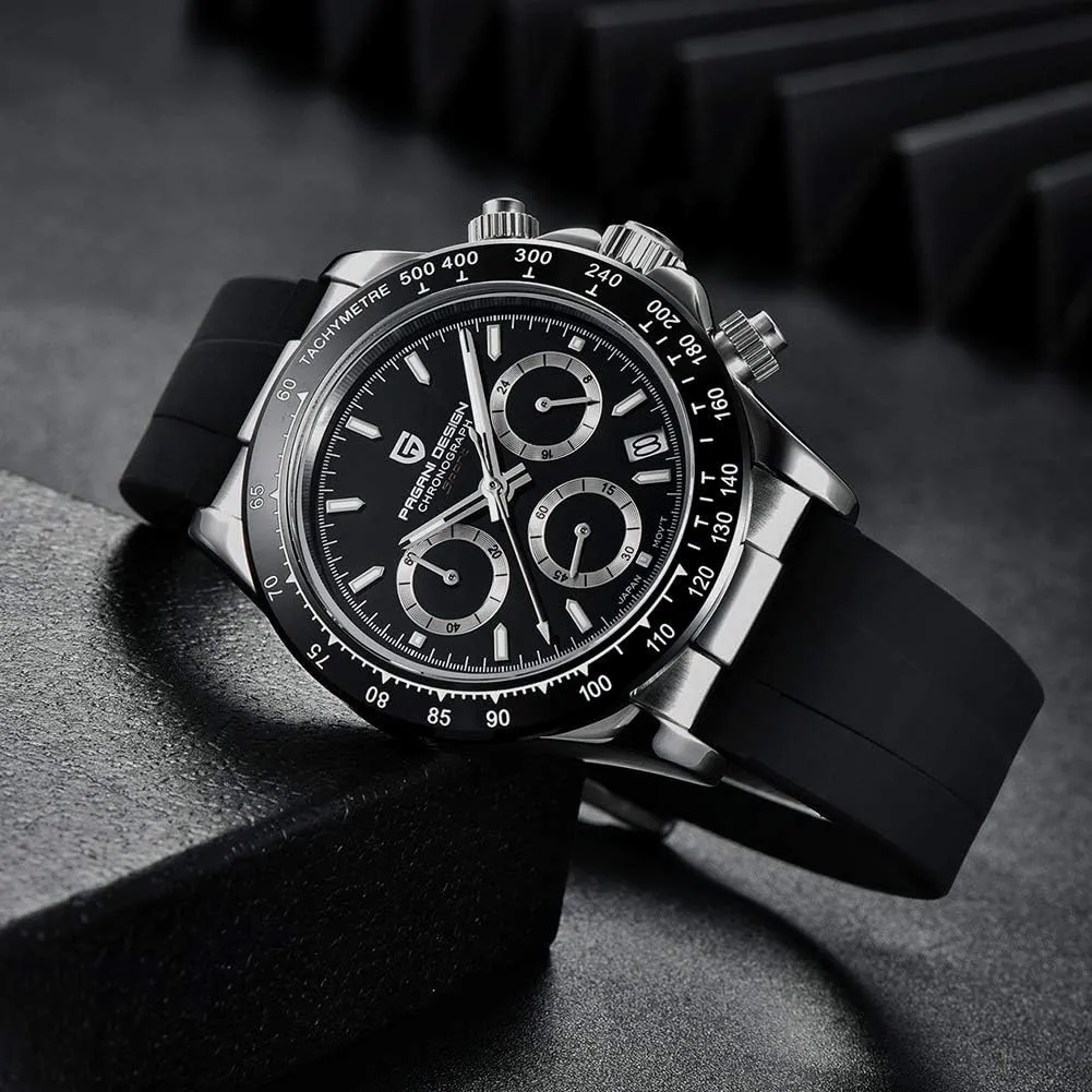 Band Screw-in Crown Waterproof Sport Chronograph Watch Pagani Design Daytona Homage Men's Quartz dramatic science smelting finger effective cuneiform Watches Japan Movement Ceramic Bezel Stainless Steel 