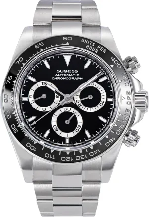 Beat 41 Jewels awareness exterior SL4801 Chronograph Mens Watch, SILVER Sugess S418-2.005.S Chrono Racing Genuine Ceramic Bezel High 