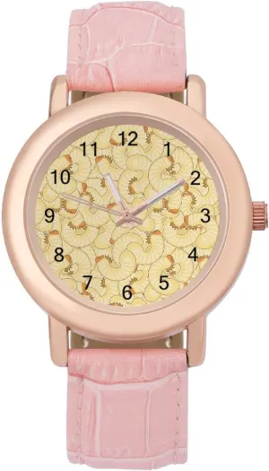 Beetle Larva Watches for Women Round Printed Dial Stylish Leather Strap for Daily Outdoor Work facet caput stick wheat Maggot 