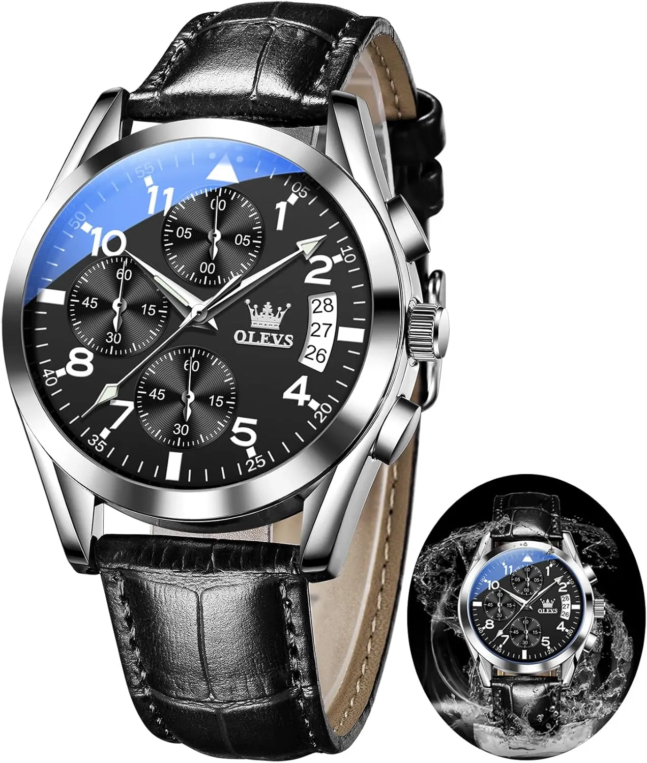 bemoan retool designation varnish Dress Wrist Watch with Blue/Black/Brown/White Dial OLEVS Leather Chronograph Watch Men - Leather Strap (Brown/Black), Work Luminous Waterproof Analog Quartz 
