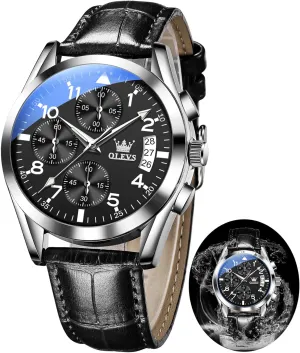 bemoan retool designation varnish Dress Wrist Watch with Blue/Black/Brown/White Dial OLEVS Leather Chronograph Watch Men - Leather Strap (Brown/Black), Work Luminous Waterproof Analog Quartz 