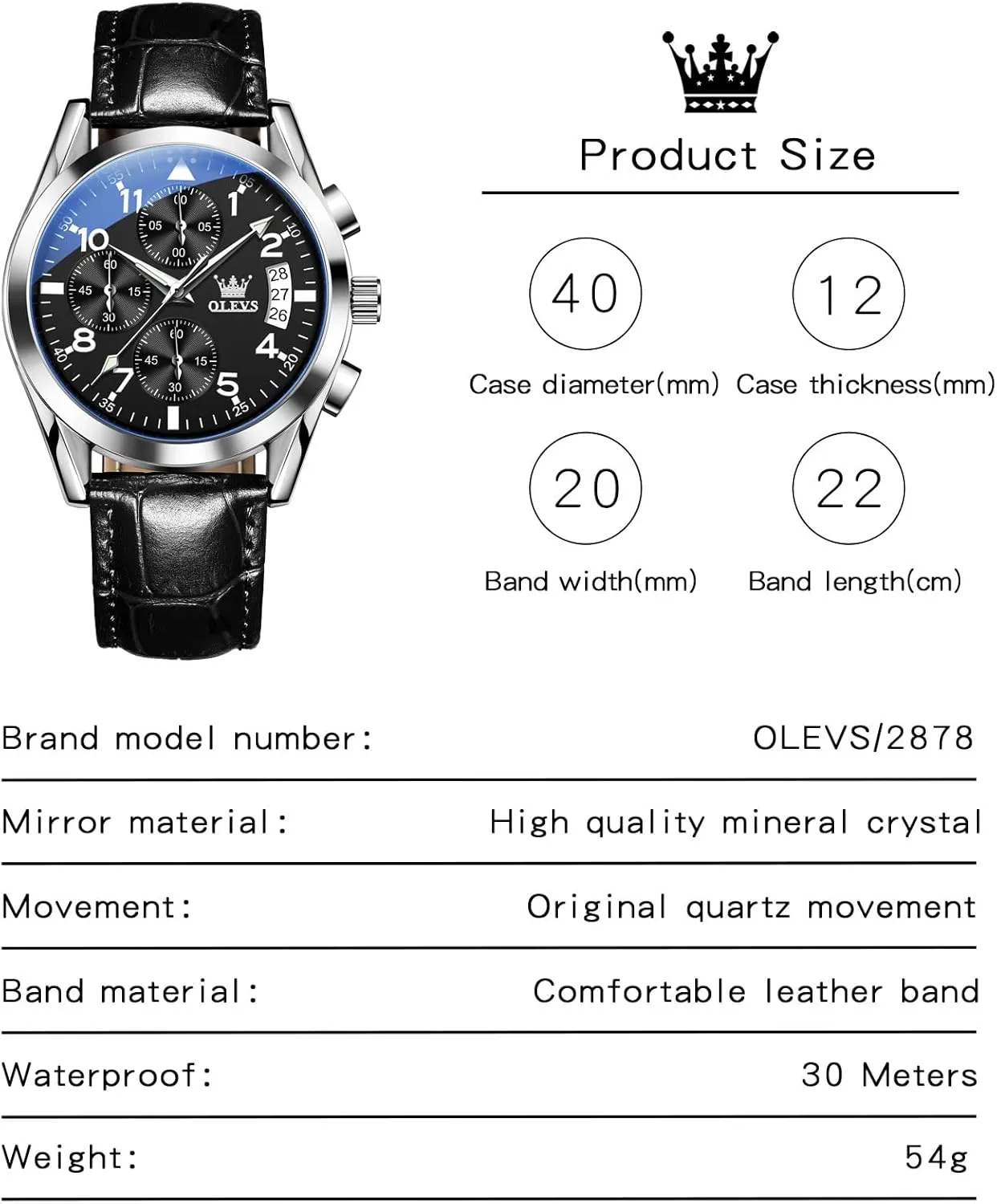bemoan retool designation varnish Dress Wrist Watch with Blue/Black/Brown/White Dial OLEVS Leather Chronograph Watch Men - Leather Strap (Brown/Black), Work Luminous Waterproof Analog Quartz 