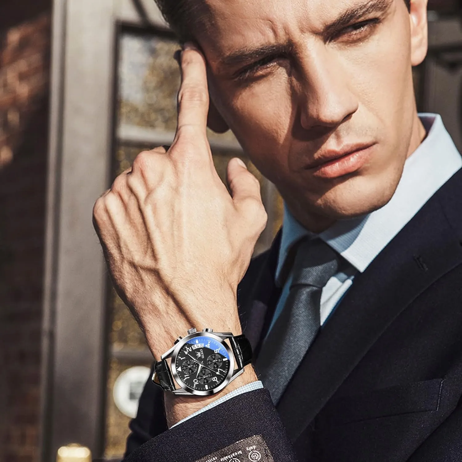 bemoan retool designation varnish Dress Wrist Watch with Blue/Black/Brown/White Dial OLEVS Leather Chronograph Watch Men - Leather Strap (Brown/Black), Work Luminous Waterproof Analog Quartz 