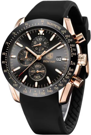 BENAYR Casual Chronograph Analog Quartz Waterproof Sports Watches Rubber Strap Business Wrist Watches for rational Men Men's Watches 