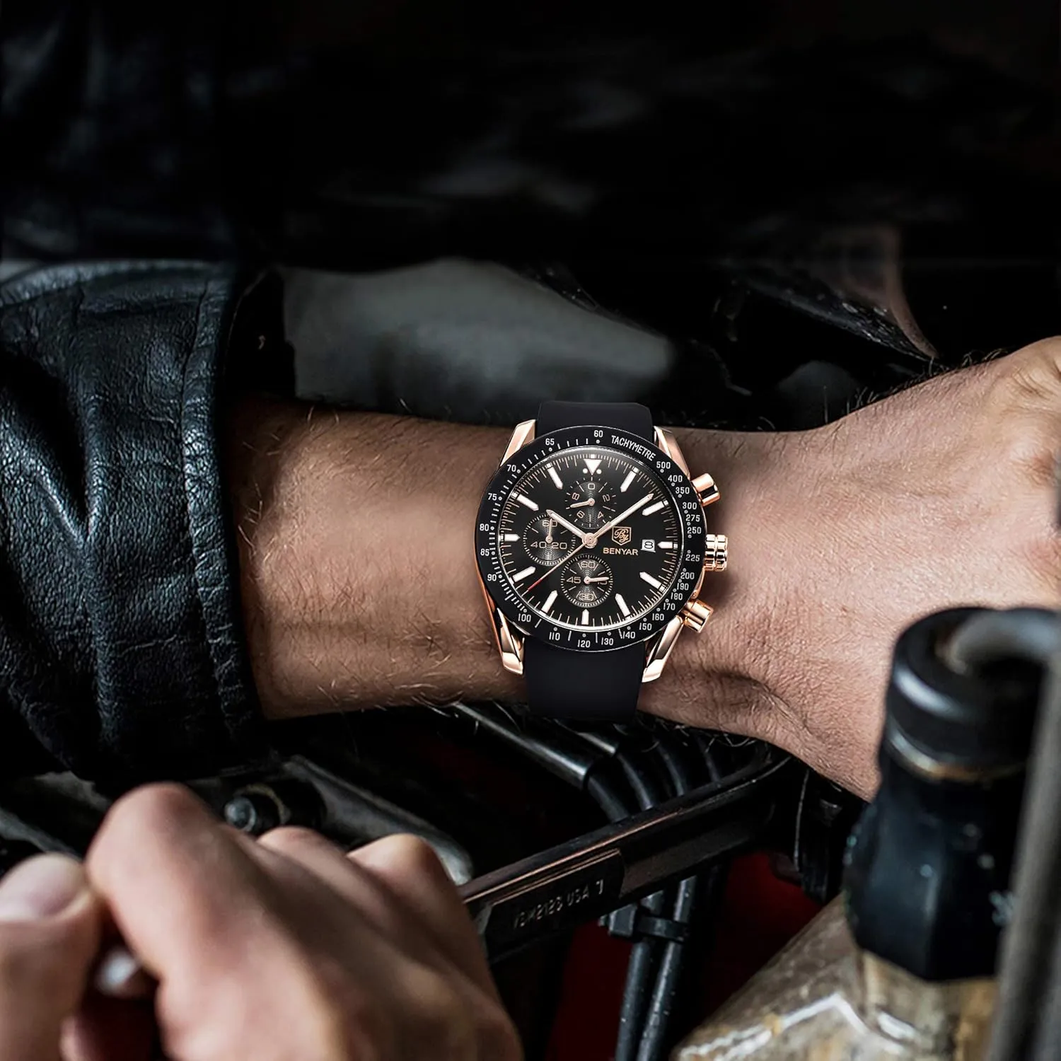 BENAYR Casual Chronograph Analog Quartz Waterproof Sports Watches Rubber Strap Business Wrist Watches for rational Men Men's Watches 