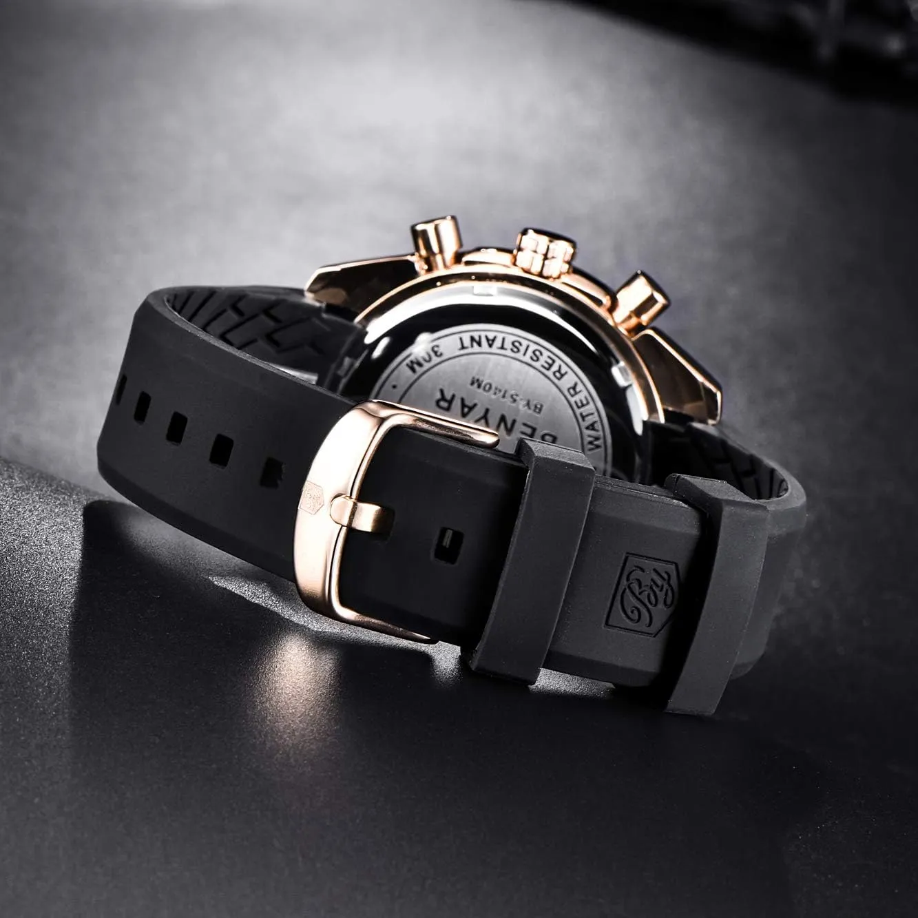 BENAYR Casual Chronograph Analog Quartz Waterproof Sports Watches Rubber Strap Business Wrist Watches for rational Men Men's Watches 