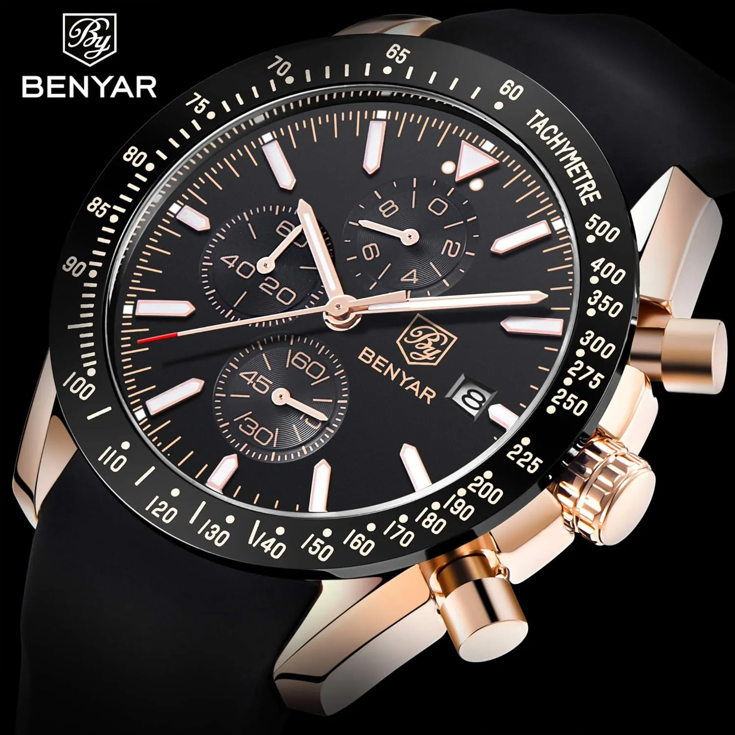 BENAYR Casual Chronograph Analog Quartz Waterproof Sports Watches Rubber Strap Business Wrist Watches for rational Men Men's Watches 