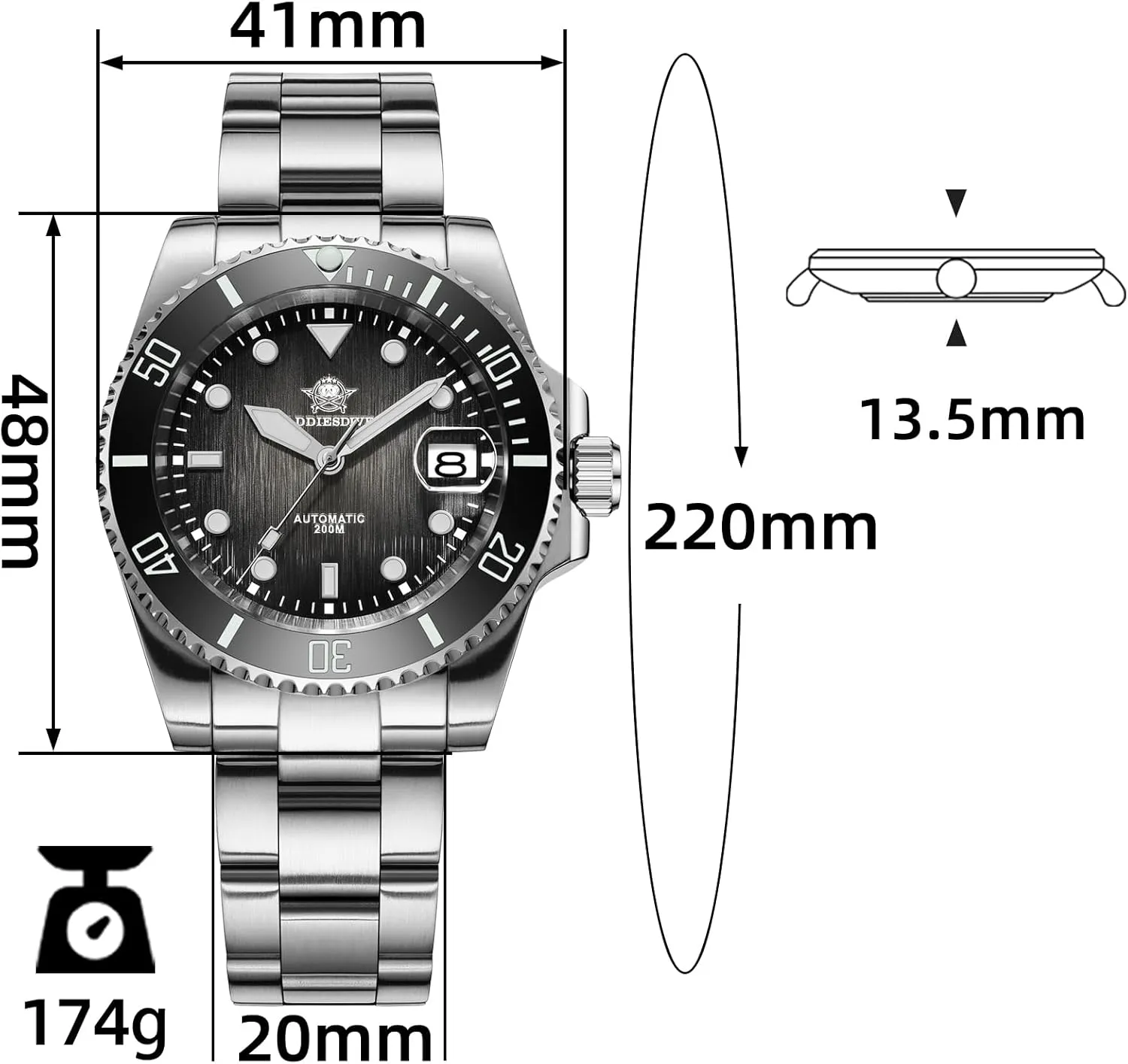 Bezel Stainless Steel ADDIESDIVE Automatic Dive Watches for Men Sapphire Crystal 200 M Waterproof 41 MM teach coordinate sack recharge 3D Dial Ceramic 