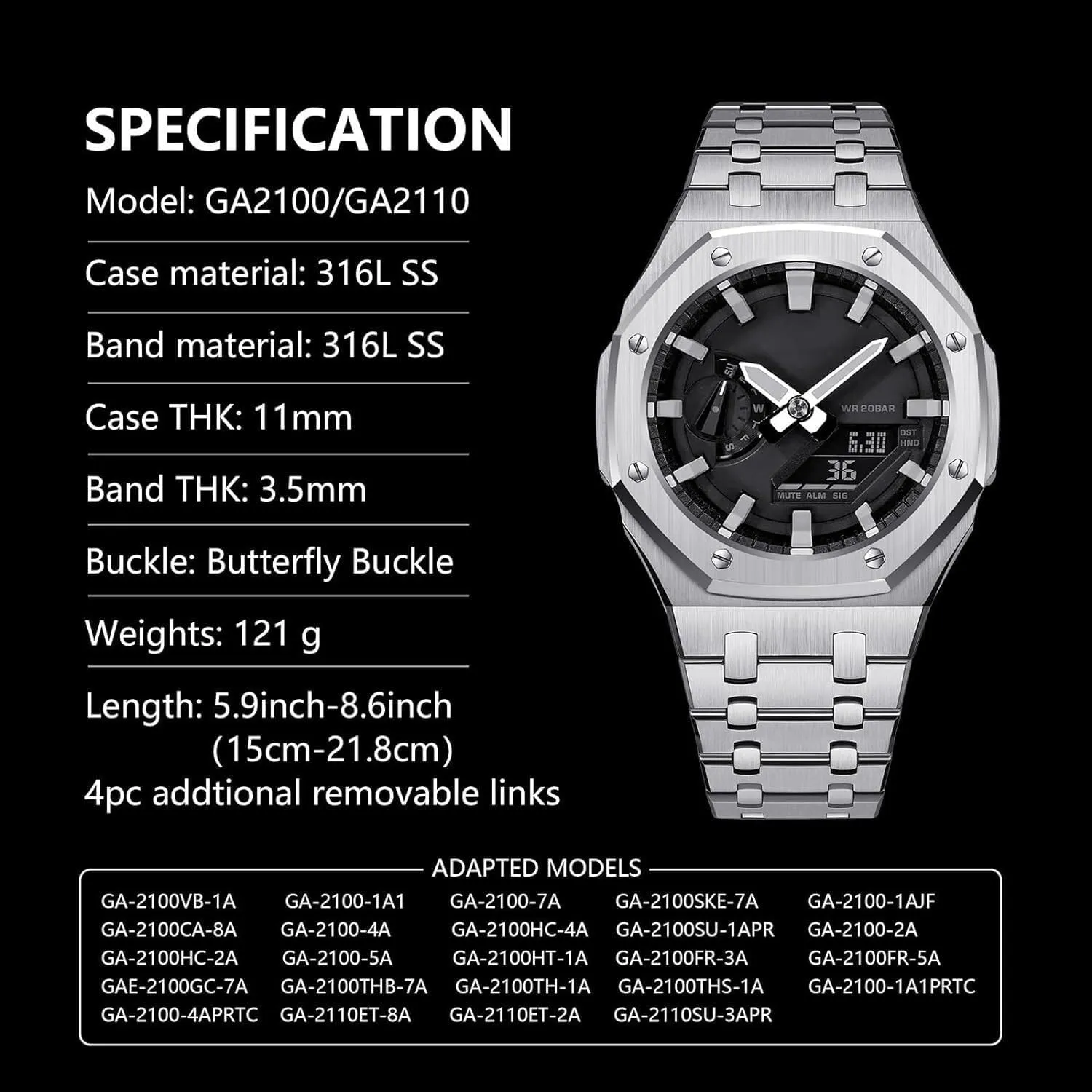 Bezel Strap Replacement Accessories,For GA2100/GA2110 Men's Women Watches whereby spark oppose against cargo DIY All Stainless Steel Watch 