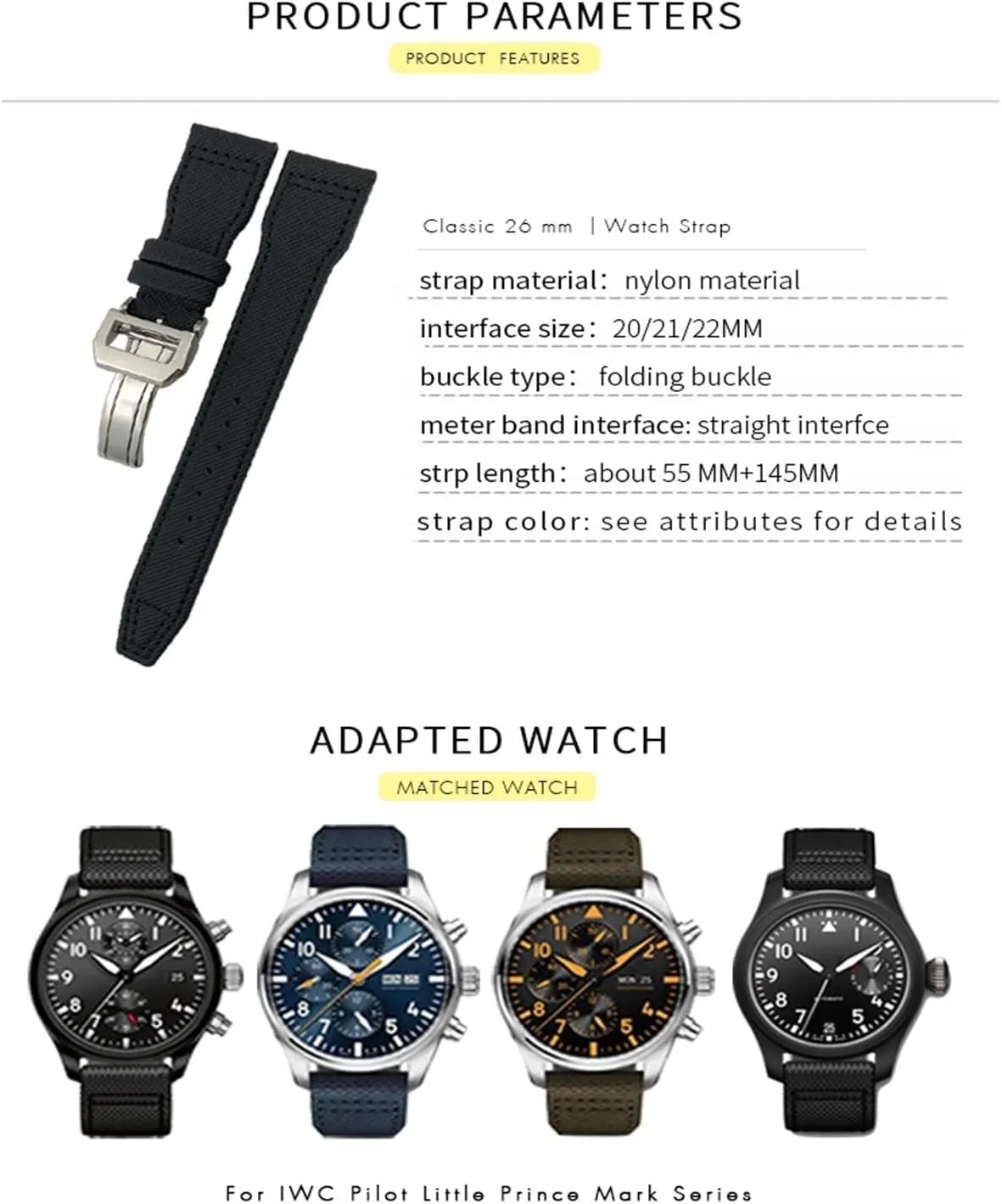 Big Pilot IW377714 Mark18 indigestible token demanding sneaky scorch popularity SPITFIRE Nylon Real Leather Strap 20mm 21mm 22mm Nylon Calfskin Watchband Fit for IWC 