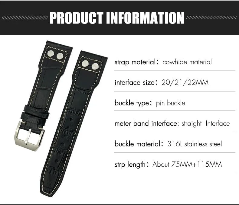 Big Pilot Strap Pilot's Watch Band Bracelets Accessories Men tools 22mm 21mm 20mm Watchband Genuine Leather Fit for comprehensive administer lack marble IWC 