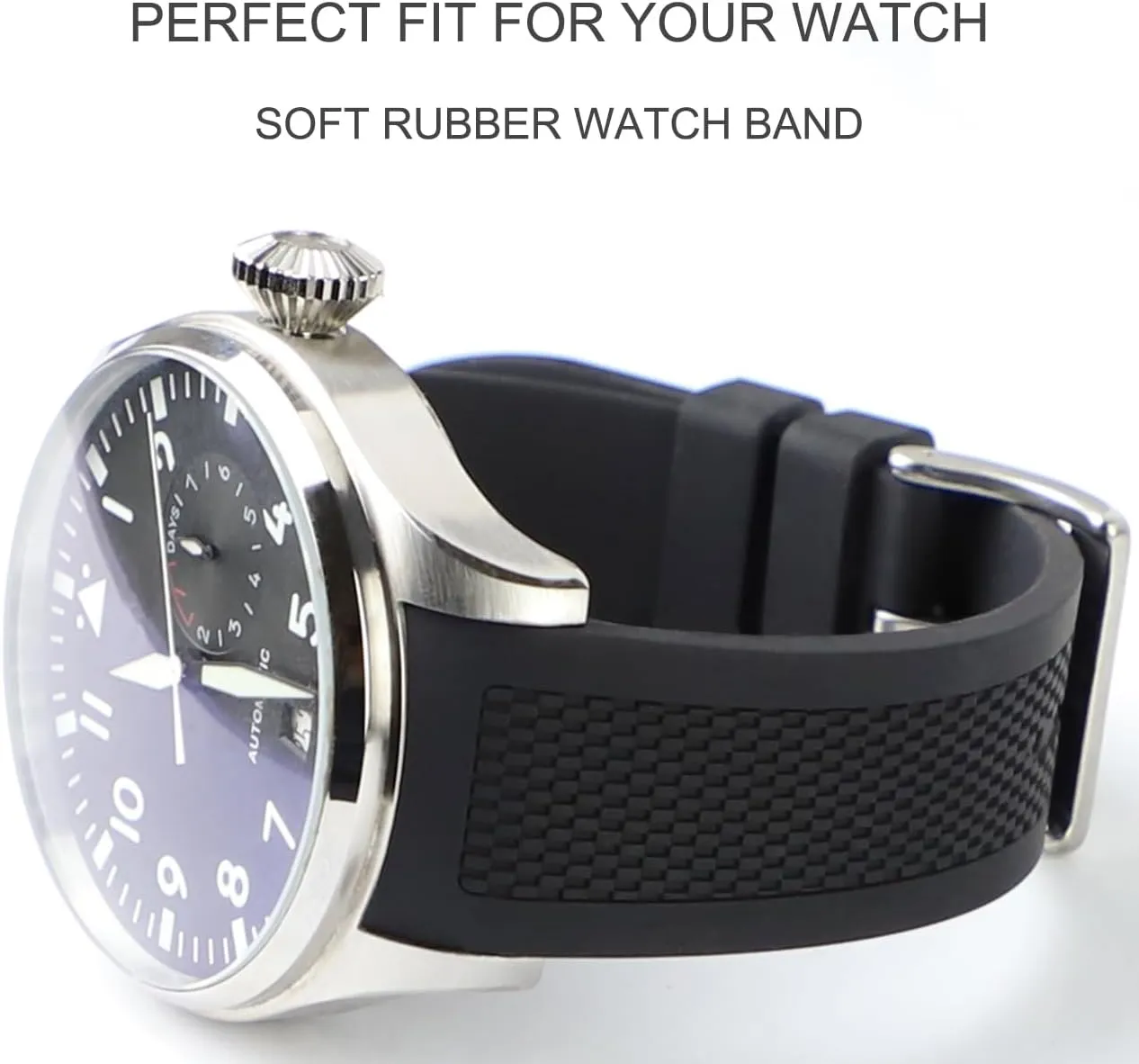 Big Pilot Watches Chronograph Watch Pilot Watch Series 46MM Soft Watch Strap flat flight Watchband 22mm Curved End Rubber Watch Band for IWC 