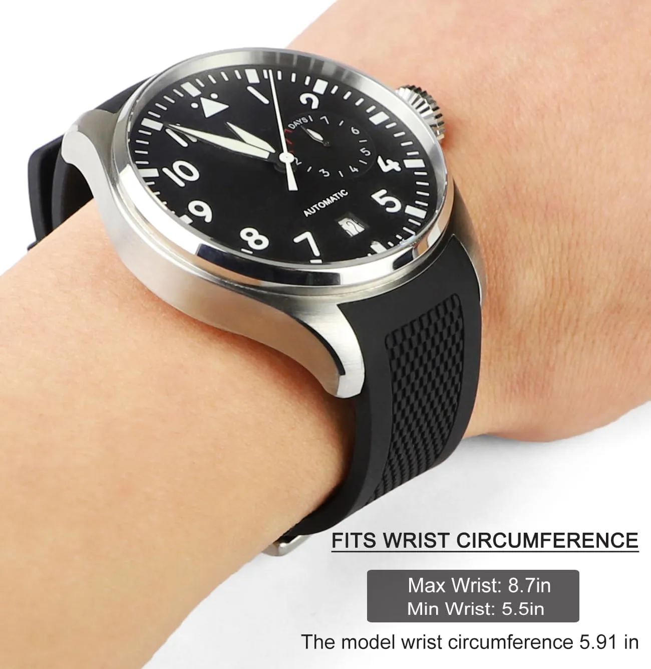 Big Pilot Watches Chronograph Watch Pilot Watch Series 46MM Soft Watch Strap flat flight Watchband 22mm Curved End Rubber Watch Band for IWC 