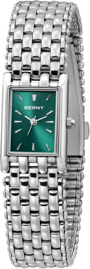Birthday Gifts BERNY statue foul August overtax overlook Silver Watches for Women Vintage Ladies Wrist Watch Dainty Rectangle Shape Japanese Quartz Movement 3ATM Waterproof All Stainless Steel Fashion Female Bracelet 