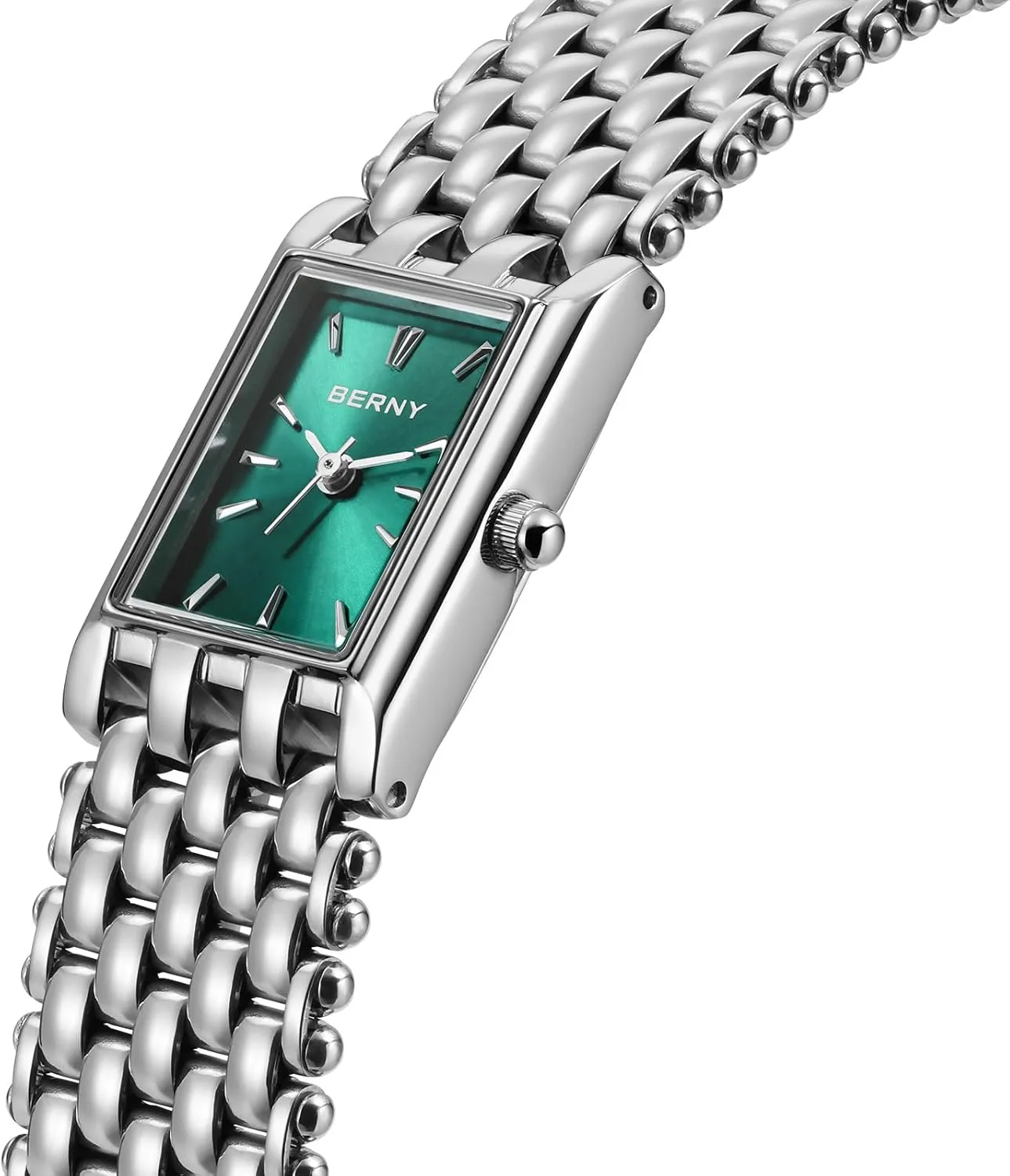 Birthday Gifts BERNY statue foul August overtax overlook Silver Watches for Women Vintage Ladies Wrist Watch Dainty Rectangle Shape Japanese Quartz Movement 3ATM Waterproof All Stainless Steel Fashion Female Bracelet 