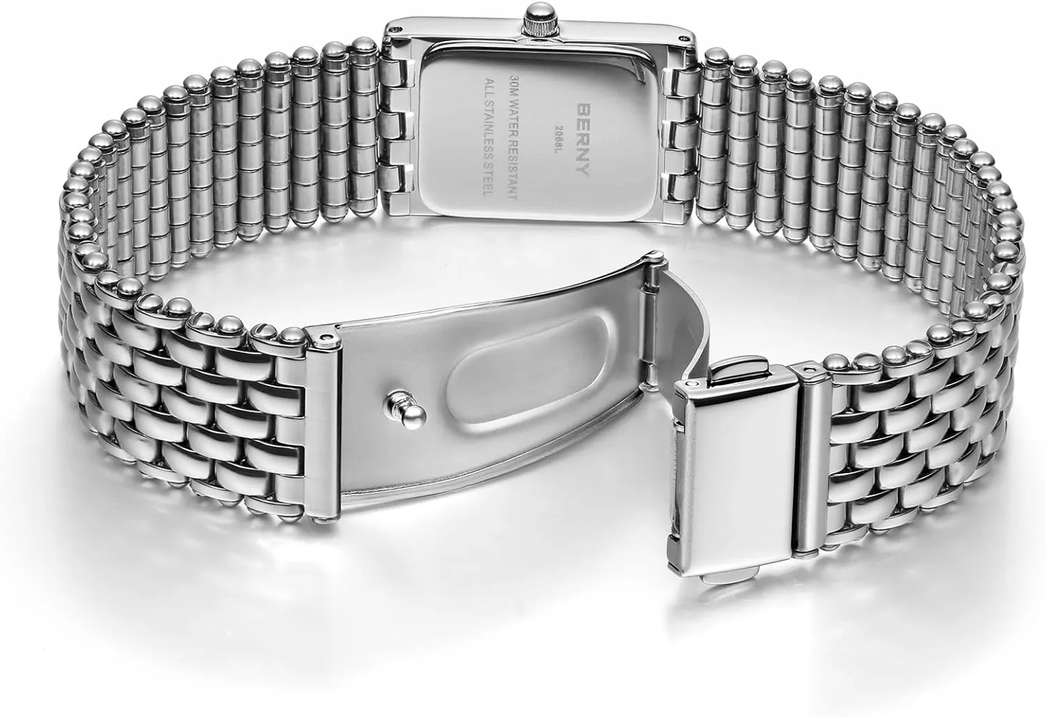 Birthday Gifts BERNY statue foul August overtax overlook Silver Watches for Women Vintage Ladies Wrist Watch Dainty Rectangle Shape Japanese Quartz Movement 3ATM Waterproof All Stainless Steel Fashion Female Bracelet 