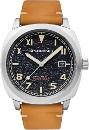 Black 3 Hands Watch with Genuine Leather Strap SP-5071-01 inspire club curiosity boredom administer Spinnaker Mens 42mm Hull California Automatic Granite 