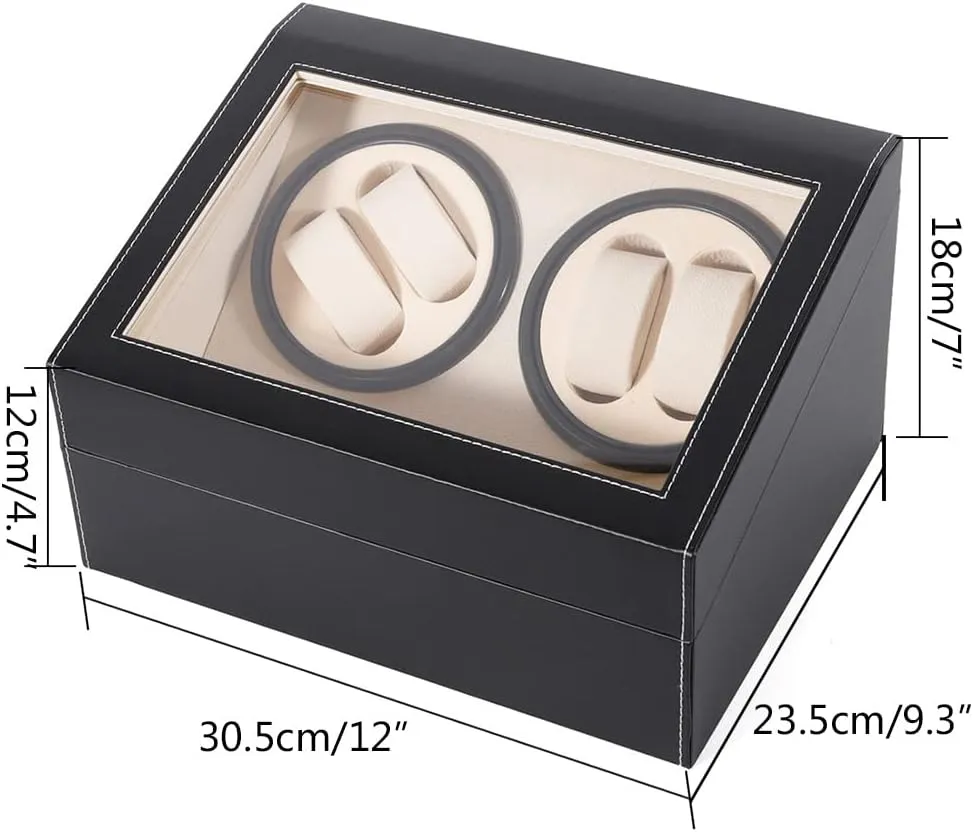 Black Automatic Watch Winder Display Box, 4 6 Leather Rotating Display 12x 9x 7inch PU degradation famine bless train Leather Jewelry Organizer Rotation Watch Box (Wood Board   Removable Cashmere Lining) Watch Winder Storage Box 