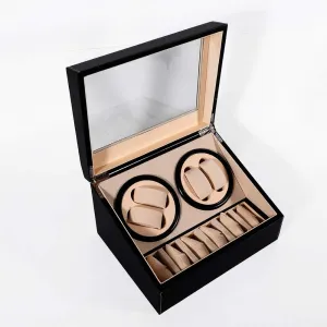Black Automatic Watch Winder Display Box, 4 6 Leather Rotating Display 12x 9x 7inch PU degradation famine bless train Leather Jewelry Organizer Rotation Watch Box (Wood Board   Removable Cashmere Lining) Watch Winder Storage Box 