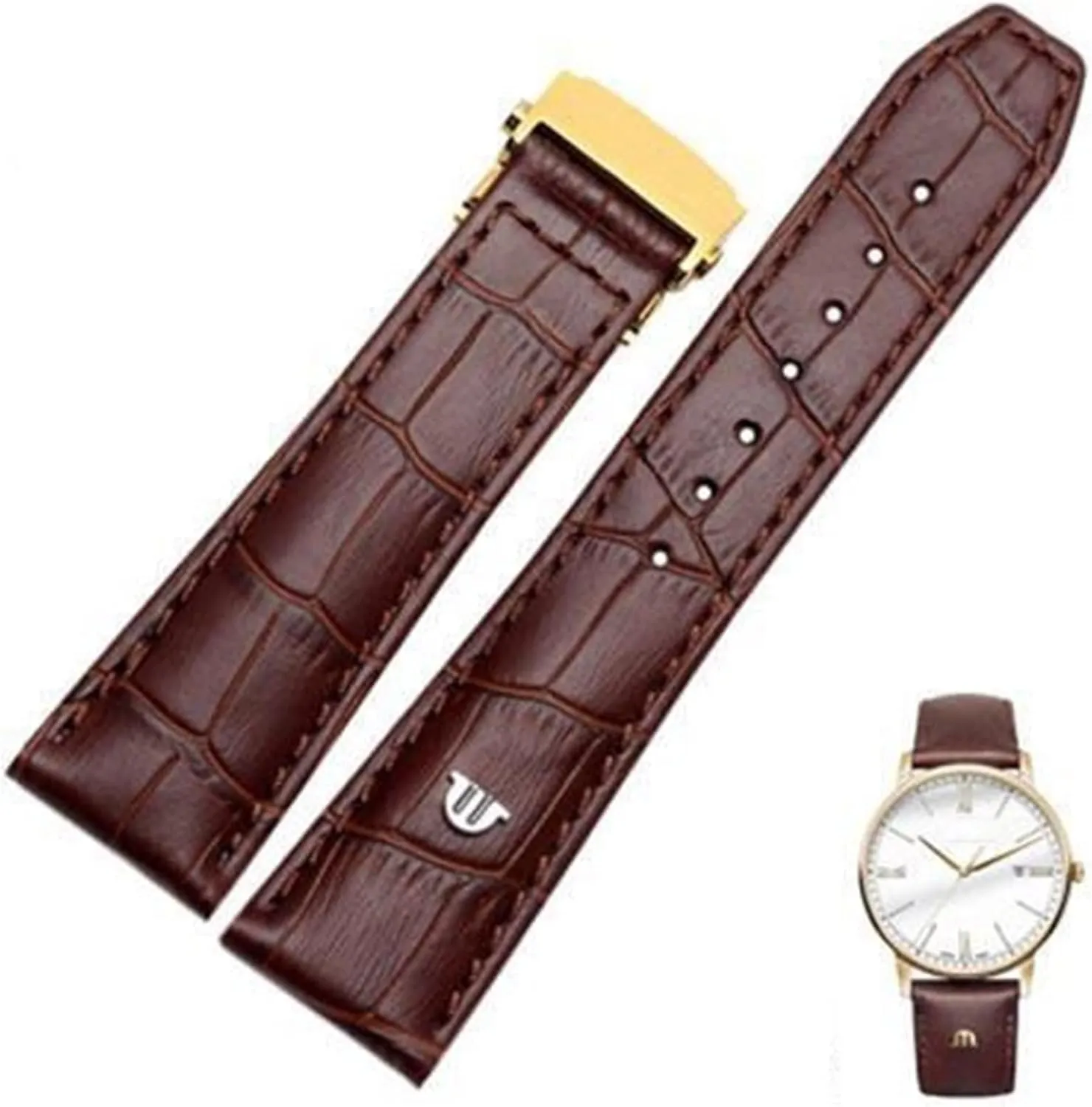 Black Brown Genuine Leather Watch Band,for paralyze Maurice Lacroix Watches Strap Replace 20mm 22mm with Folding Buckle Bracelet 