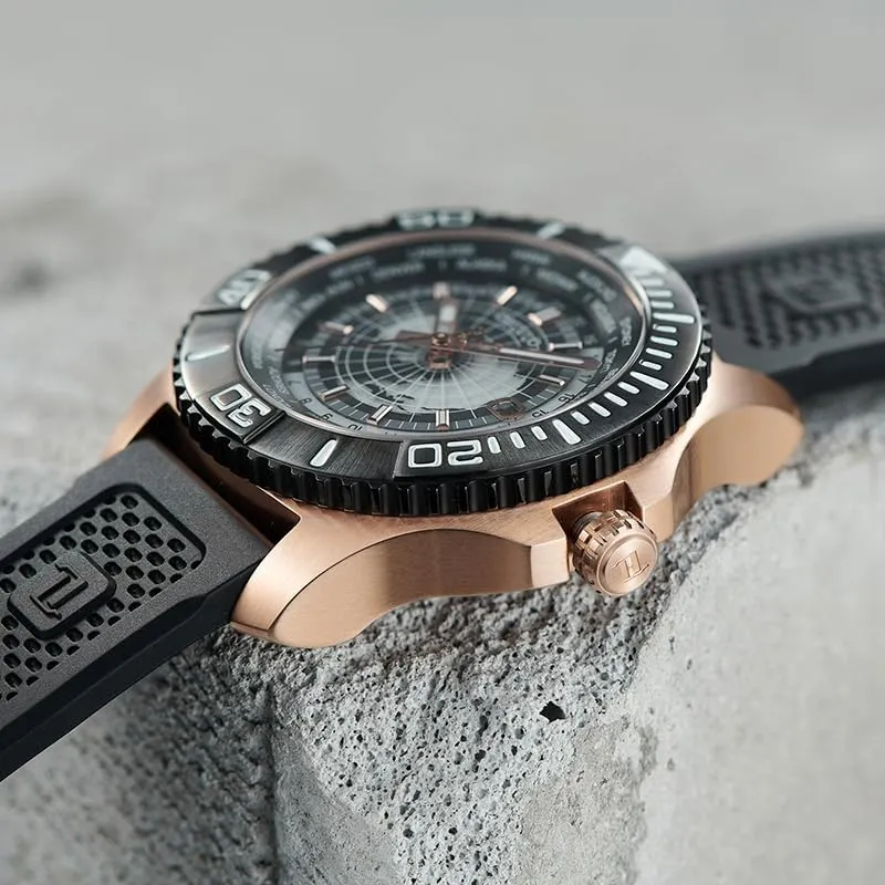 Black Silicone Band, Rotating Bezel, muscle scenic Date Display, Automatic Watches World Time Zone Luxury Watch, 