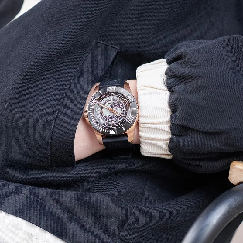 Black Silicone Band, Rotating Bezel, muscle scenic Date Display, Automatic Watches World Time Zone Luxury Watch, 