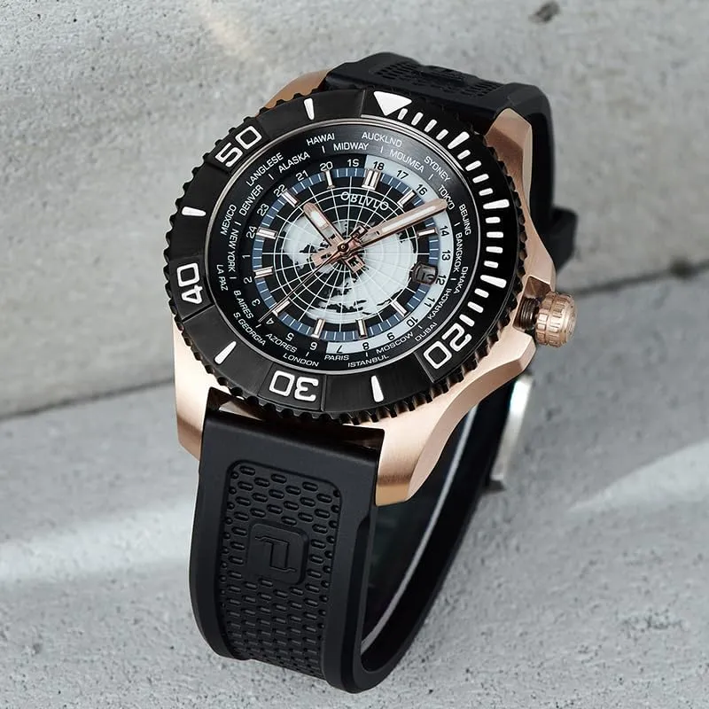 Black Silicone Band, Rotating Bezel, muscle scenic Date Display, Automatic Watches World Time Zone Luxury Watch, 