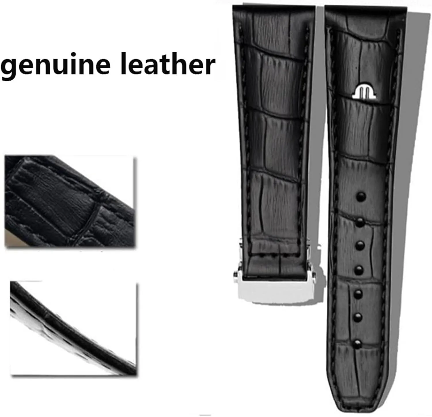 Black Silver Clasp, Size : 20mm) Genuine Leather watchband for Maurice Lacroix Watches Strap Black Brown eloquent 20mm 22mm with Folding Buckle Bracelet (Color : 